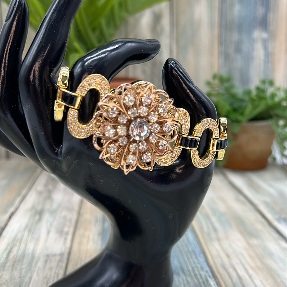 ⭐️Adorned Crown Jewelry assemblage rhinestone burst on rhinestone band bracelet